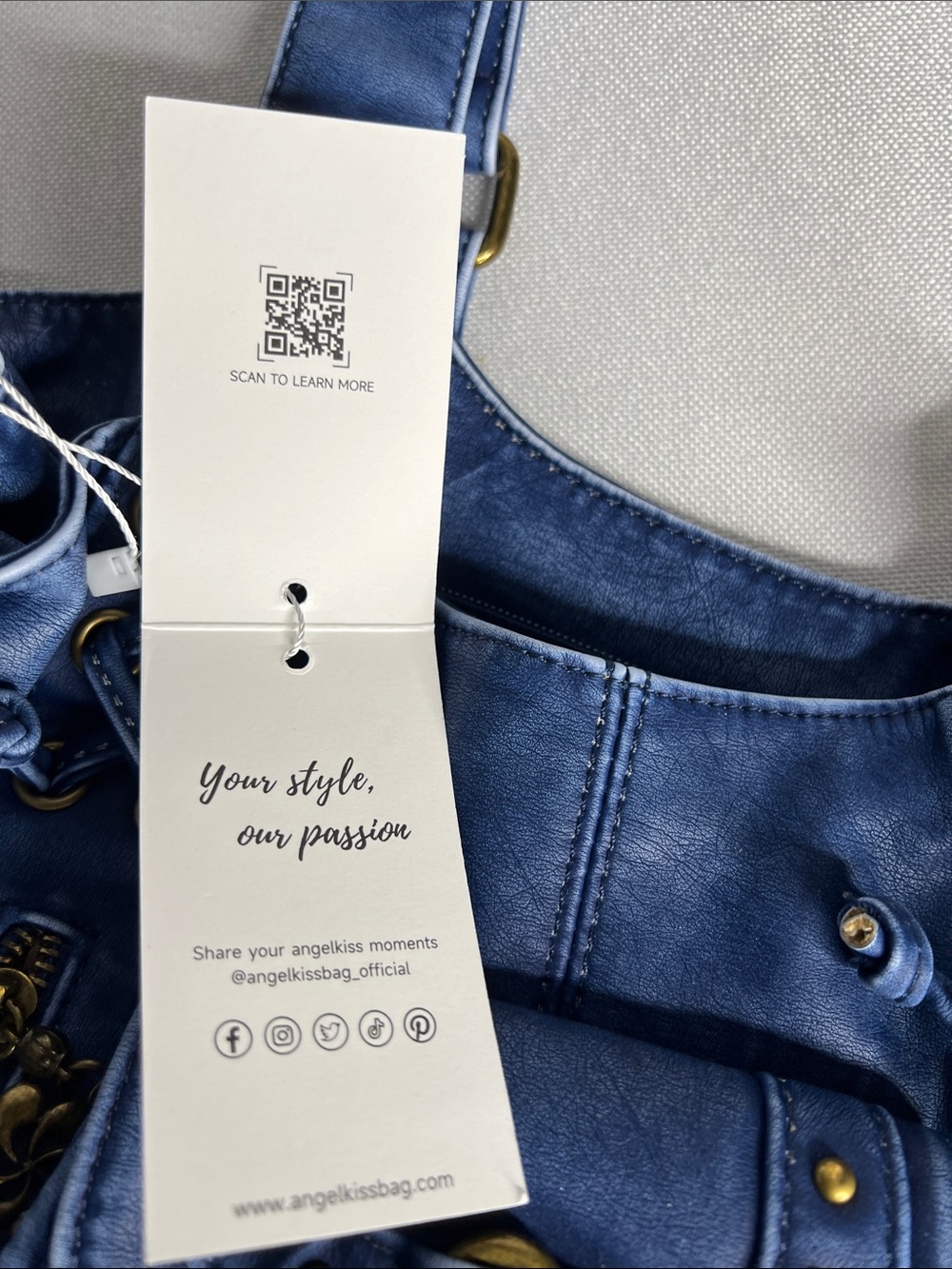 Angel Kiss Y2K Inspired Indigo Denim-Style Shoulder Bag with Detachable Strap - Picture 14 of 15